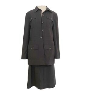 Ralph Lauren Black Wool Blend Blazer Skirt Suit Set Women's 12 Classic Statement